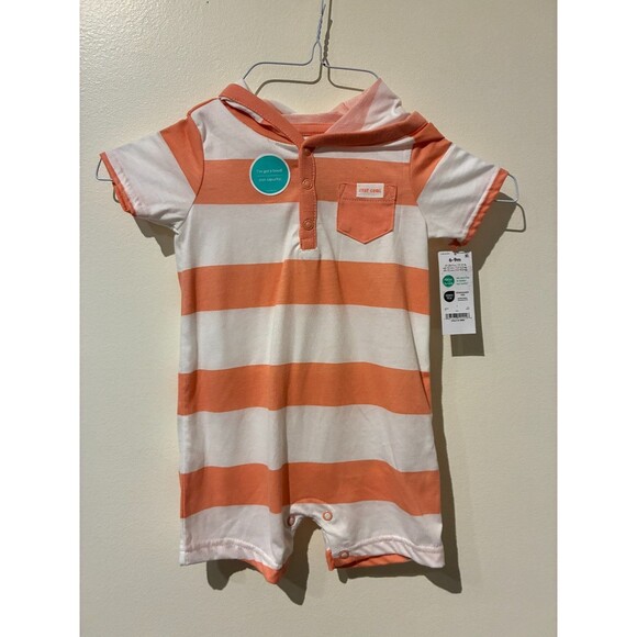 NWT Carter's Child of Mine Orange Stripe Hooded Romper - 6-9M - Picture 1 of 3